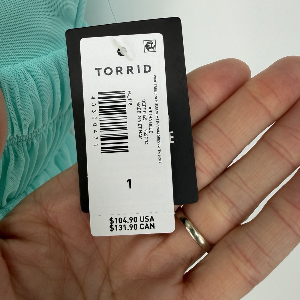 Torrid Swimsuit Sz 1-DD/F Mesh Overlay Swim Dress Aruba Blue Beach Resort Boho - Picture 7 of 11